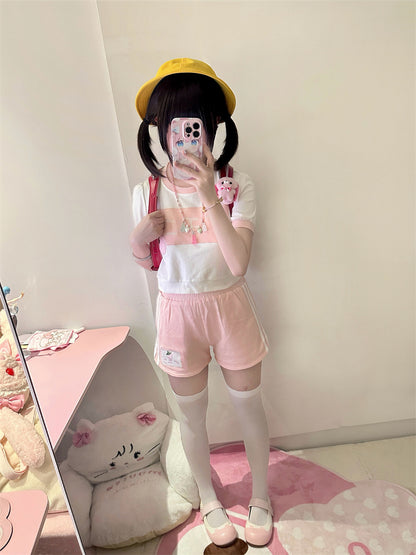 Pink Elastic Waist Thigh Length Shorts
