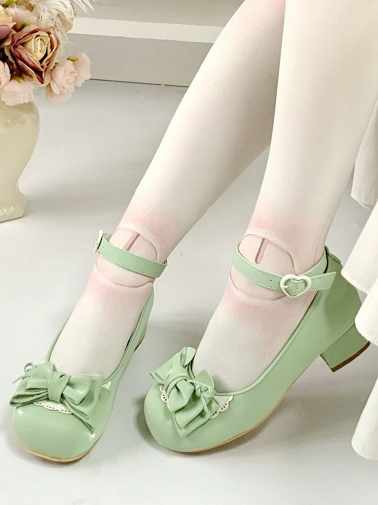 cm Tie Shoes Lolita - Bow Sweet at Heeled for Ankle Top Green Wrap-Around 3.5 Ballet