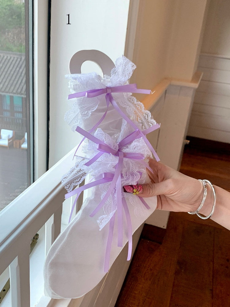 Bowknot Socken Lila/Schwarz/Rosa/Weiß/Grün/Spitze