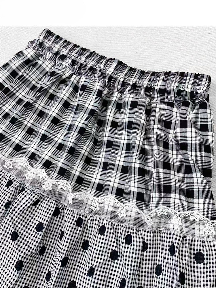 Graues Musterbesatz Polka-Dot Y2K und Rockspitze Bittersüßes Karo