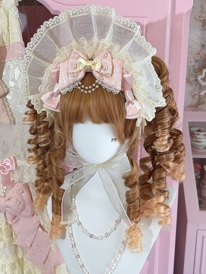 Set + Options Beaded Lace Bonnet Trim Charm Color Dual Brooch 3 Bowknot