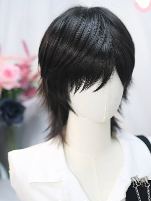 Kurze Ouji-Perücke, glatt, Schwarz/Weiß, 25–30 cm