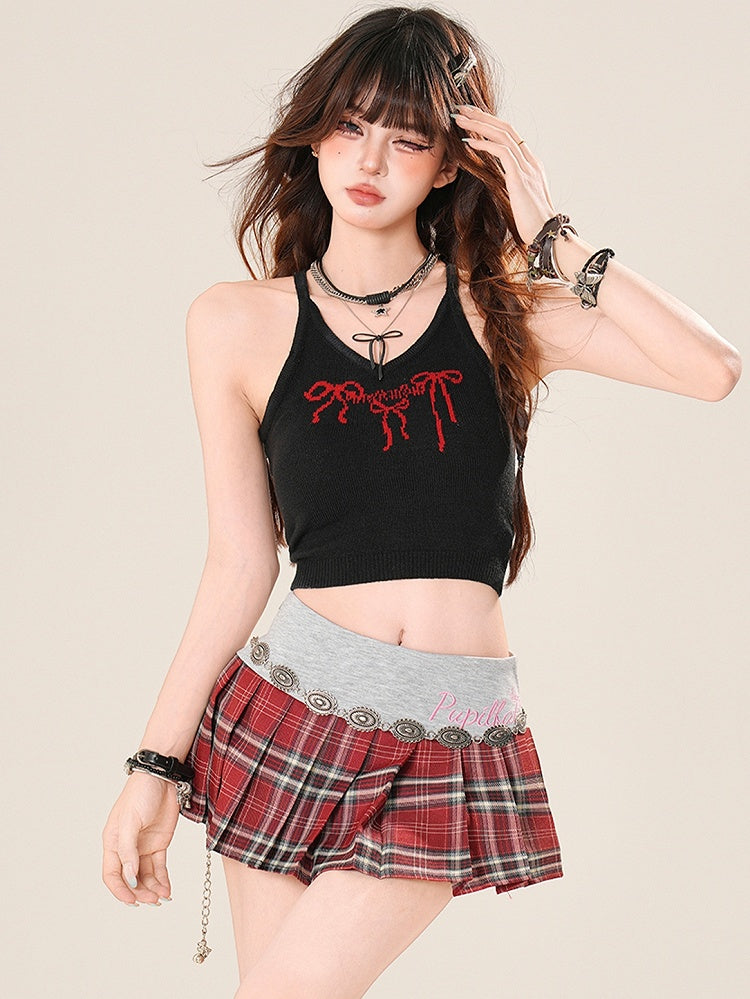 Top mit Schleifenmuster Schwarz-Rot Glamorous Cami Bittersweet