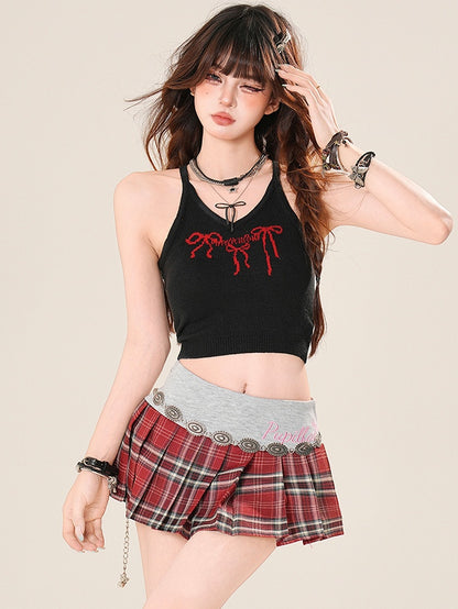 Top mit Schleifenmuster Schwarz-Rot Glamorous Cami Bittersweet