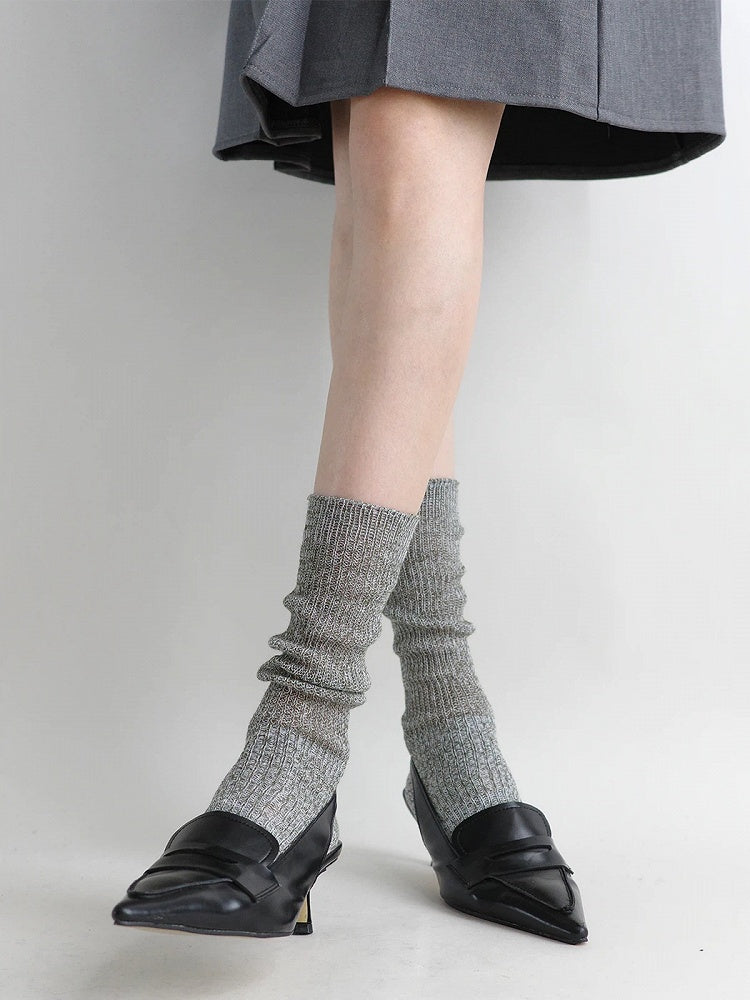 Knit Socks Marled Ribbed Slouchy Calf