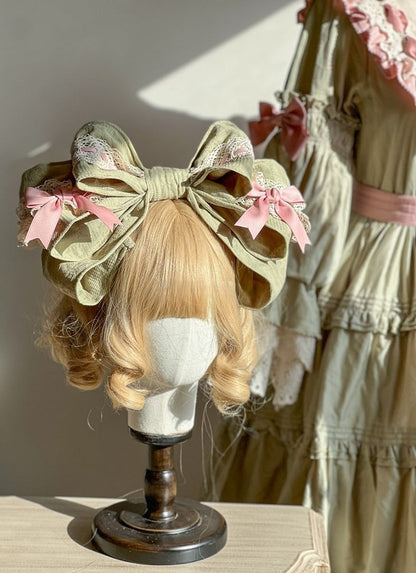 with Accents Country and Lace Ribbon Pink Large Green Details Bow KC Lolita