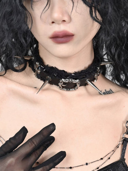 Dark Punk Snakeskin Stud Cross Black Choker