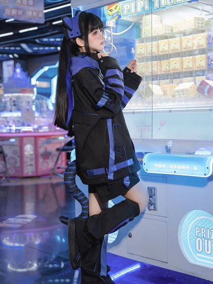 Jacket Ear Blue-Purple Cyber Futuristic Kitty Fashion Techwear Hooded Windbreaker