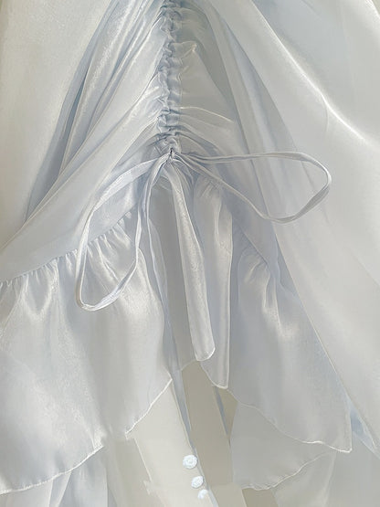 ブルーのロングドローストリングアンダースカート