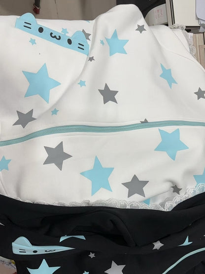 with Sweatshirt Print / Star Zip-Up Black White