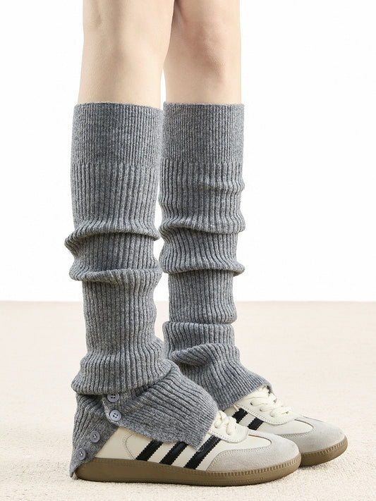 Knit with 5-Color Detail Warmers Button Leg Ribbed