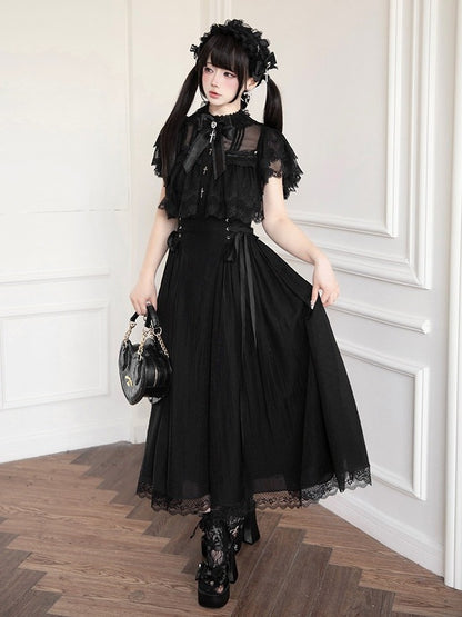 Black/White Lace Cutout Shoulder Jirai Kei Cross Dress - Tan Tuan