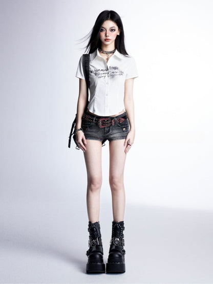 ホワイトレタープリント スリムフィットシャツ