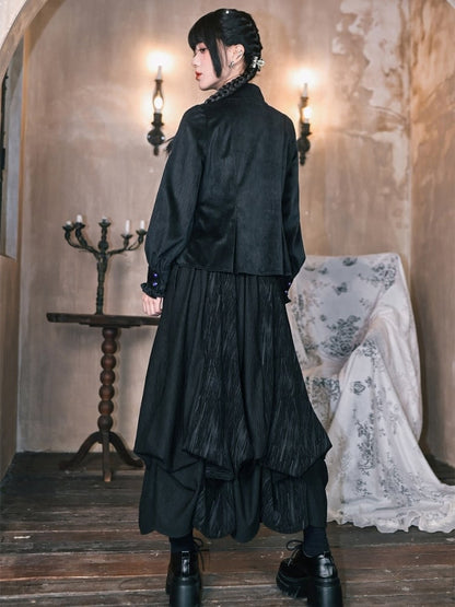 with Shirt Gothic Ruffle Sleeves Trim Black - Balloon
