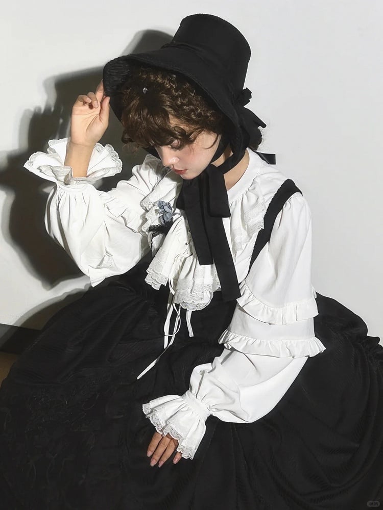 Detail Lolita with Under Bust Dress Embroidery Gothic Waist Black Boned