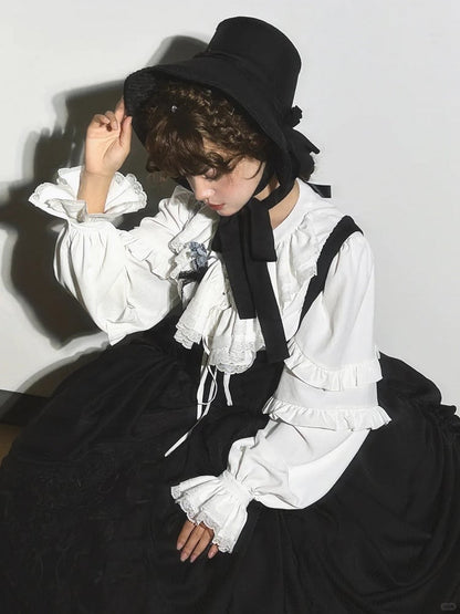 Detail Lolita with Under Bust Dress Embroidery Gothic Waist Black Boned