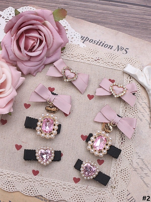 14 Color Rhinestone Pearl Hairclips Kei Heart Options Set Jirai