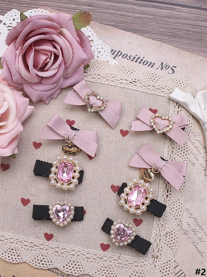 14 Color Rhinestone Pearl Hairclips Kei Heart Options Set Jirai