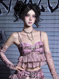Peplum Y2K Cami Detachable with Sequin Butterfly Crop Punk Pink Rhinestone Pastel