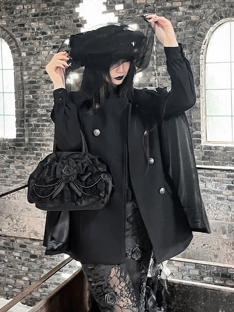 Floral Lace Gothic Black Handbag with Beads - Widow-maker