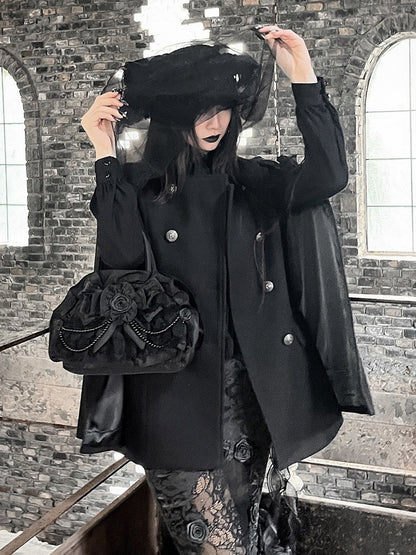 Floral Lace Gothic Black Handbag with Beads - Widow-maker
