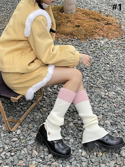 8 Color Options Button Split Knitted Leg Warmers