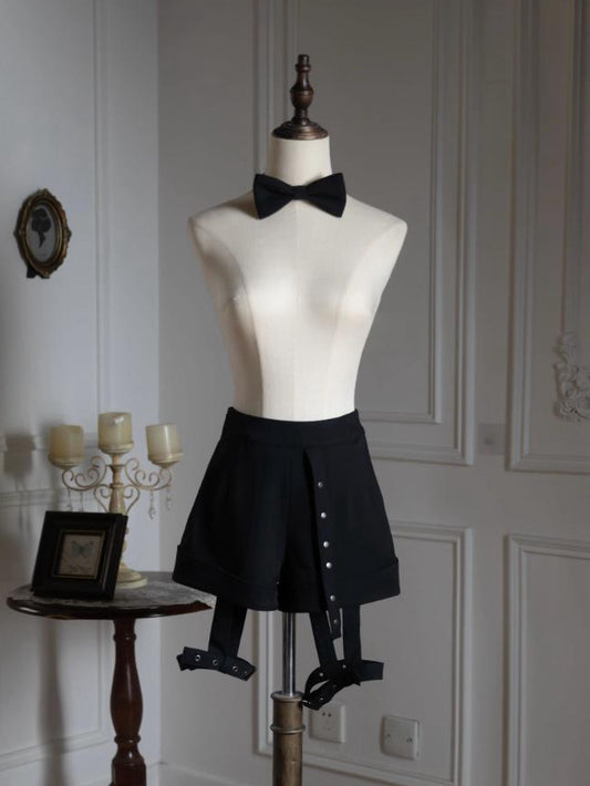 Ouji Style Black Shorts with Buckle Straps - Shi Zhi Mao