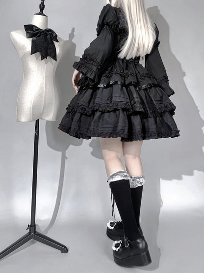 Dress JSK Lolita Ruffle Gothic Black Multi-Layered