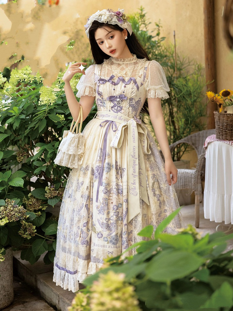 Purple Jumper Plus Lolita Skirt Print Classic Floral Sizes Available Elegant