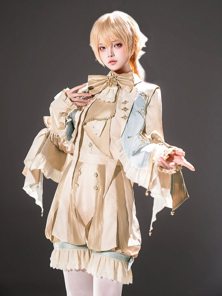 Champagne Ruffled Bishop Sleeve Ouji Lolita Blouse - Unknown Star