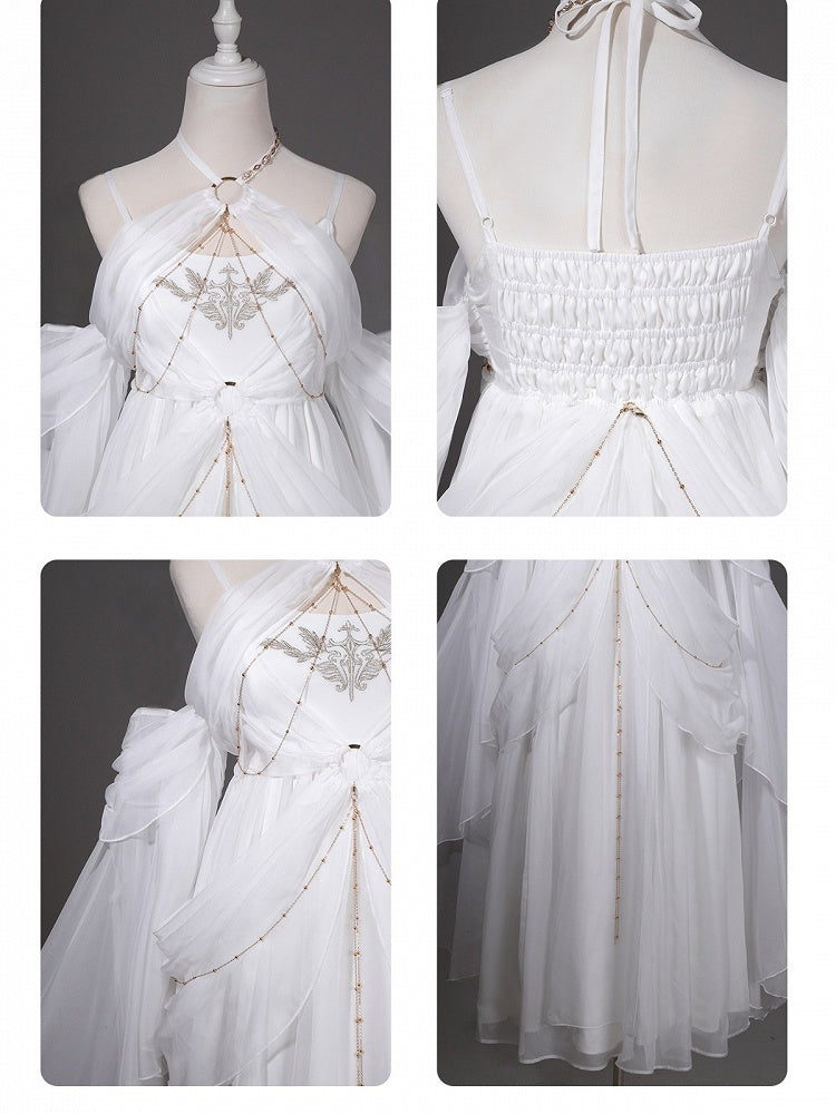 Classic White Halter Lolita Dress with Cutout Accents - Unknown Star