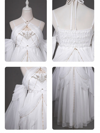 Classic White Halter Lolita Dress with Cutout Accents - Unknown Star