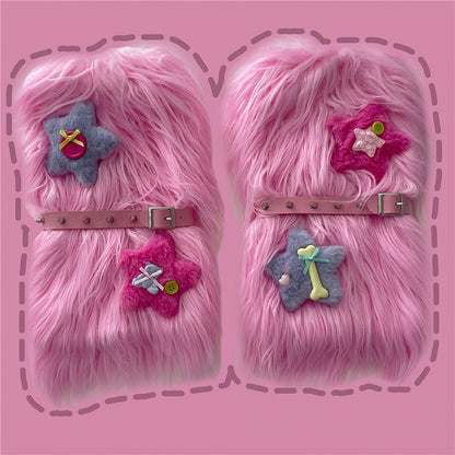 With Decorated Pink/Blue Studded Stars Garter Plush Warmers Leg