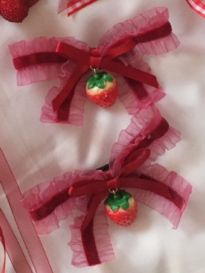 Hairclip Bow Decorations Strawberry Ribbon Lolita Red