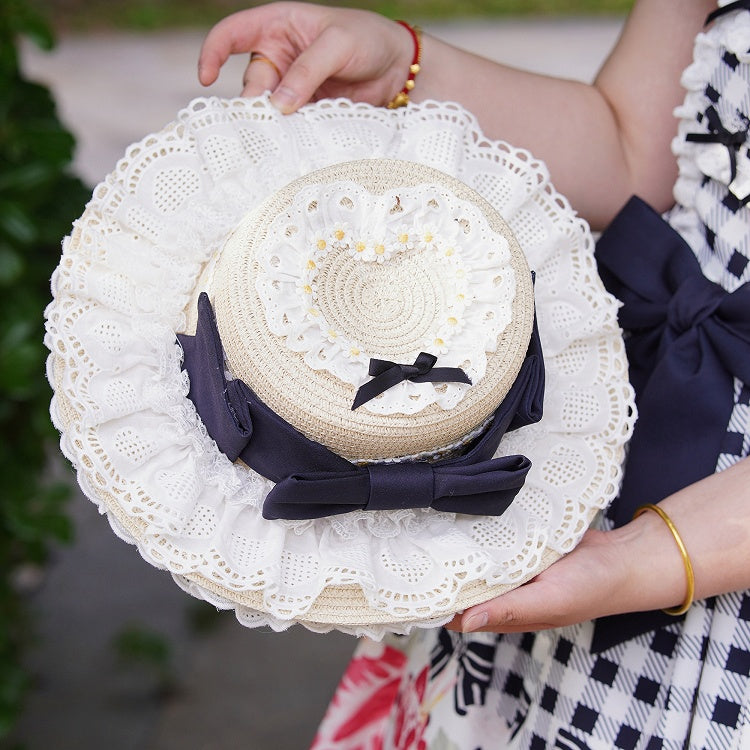 Black Bowknot Straw Hat - Chubby Cat Diary