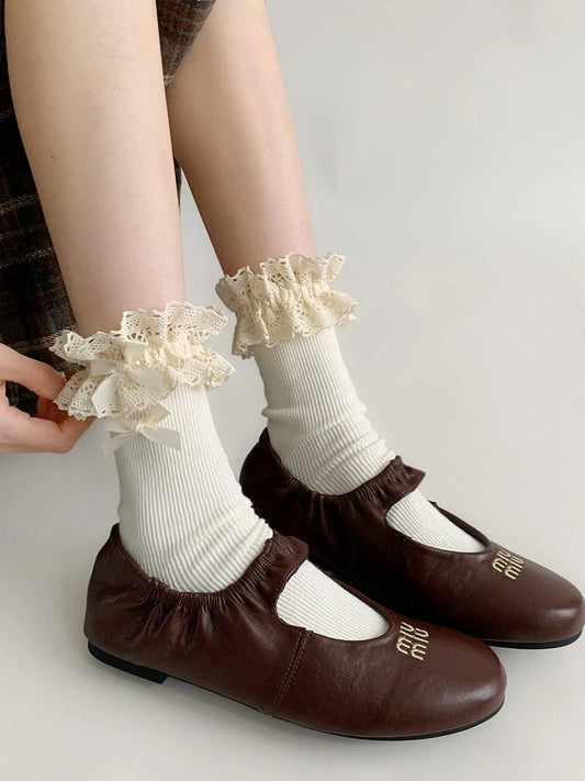 Socks Lace White Ruffle Ribbed