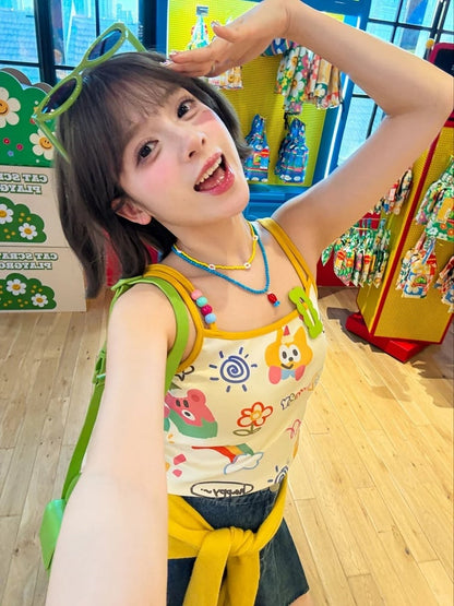 Decora Kei Colorful Cartoon Print Cami Top
