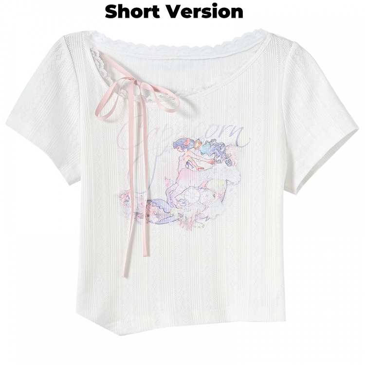 ロング/ショート 山羊座 星座プリント ホワイト コットン Tシャツ バージョン