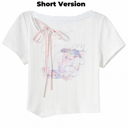 ロング/ショート 山羊座 星座プリント ホワイト コットン Tシャツ バージョン