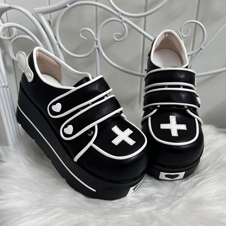 Black Yami Kawaii Cross Design Platform Shoes
