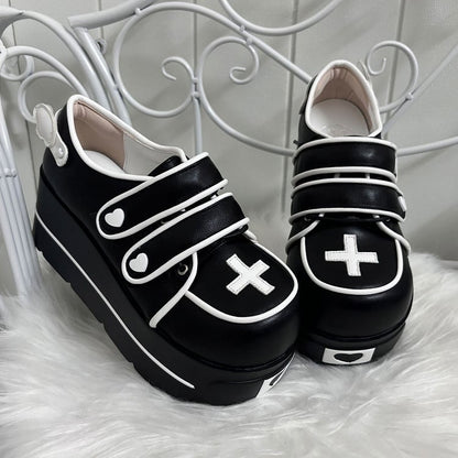 Black Yami Kawaii Cross Design Platform Shoes