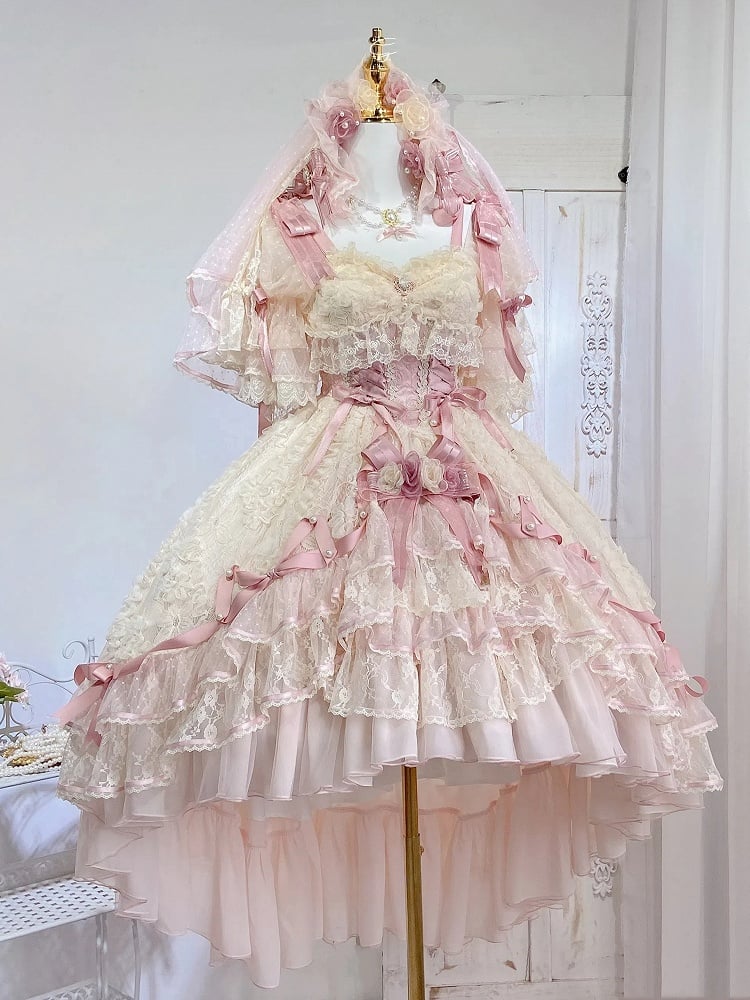 Pink Dress and Beige Piece Layered High-low Princess One Lolita Hanayome Hime