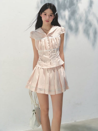 Ruffled Lace and Skirt Details with Pleats Pink