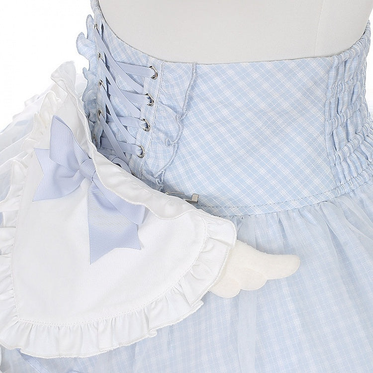 Sky Blue Tiered Ruffle Skirt with Heart Apron - Puppet Bombs