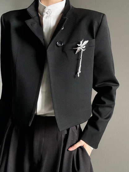 Buttons Ouji with Blazer Lolita Notched Black Crop Collar Single-Breasted