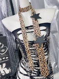 Leopard Y2K Brown Neck Applique Tie Star Pattern