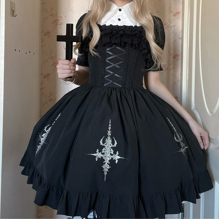 Black with Jumper Gothic Overlay Drawstring Boned Detachable Waist Lolita Skirt