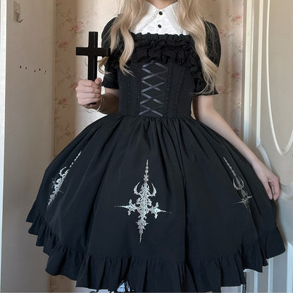 Black with Jumper Gothic Overlay Drawstring Boned Detachable Waist Lolita Skirt