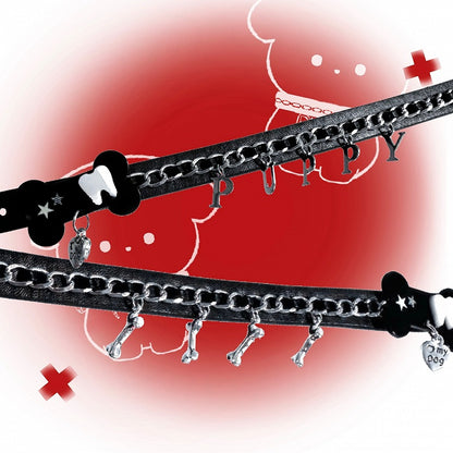 パンクなブラックパピーブレスレット（ボーンチャーム付き）