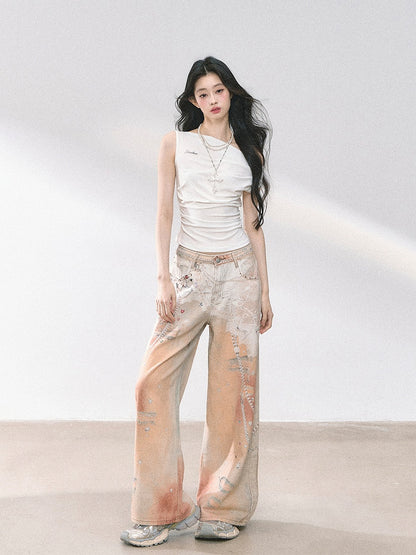 Neckline Blue White/Gray/Navy Asymmetrical T-shirt